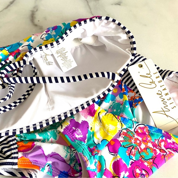 Anne Cole One Peice Floral Shirred Halter Swimsuit - Picture 7 of 12